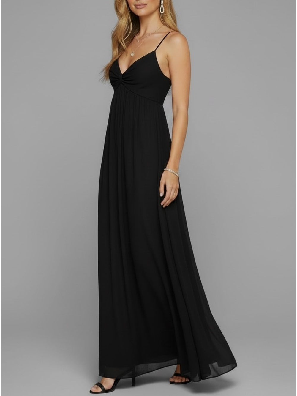 NWT SACHIN + BABI Black Sleeveless V-Neck Empire Waist Slit Dress Gown Size 10